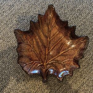 SUGAR MAPLE LEAF PLATE GLASS AMBER GLOW CHEESE CANDY SERVE DISH Sparkling